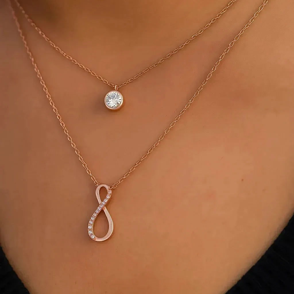 Eternal Infinity Spark Multilayer Necklace - Rose Gold - LA TATVA