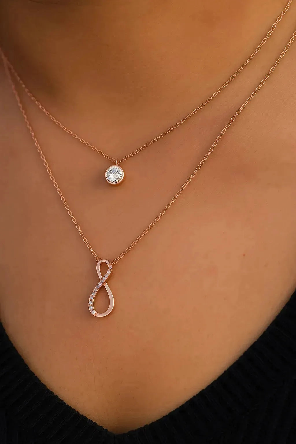 Eternal Infinity Spark Multilayer Necklace - Rose Gold - LA TATVA