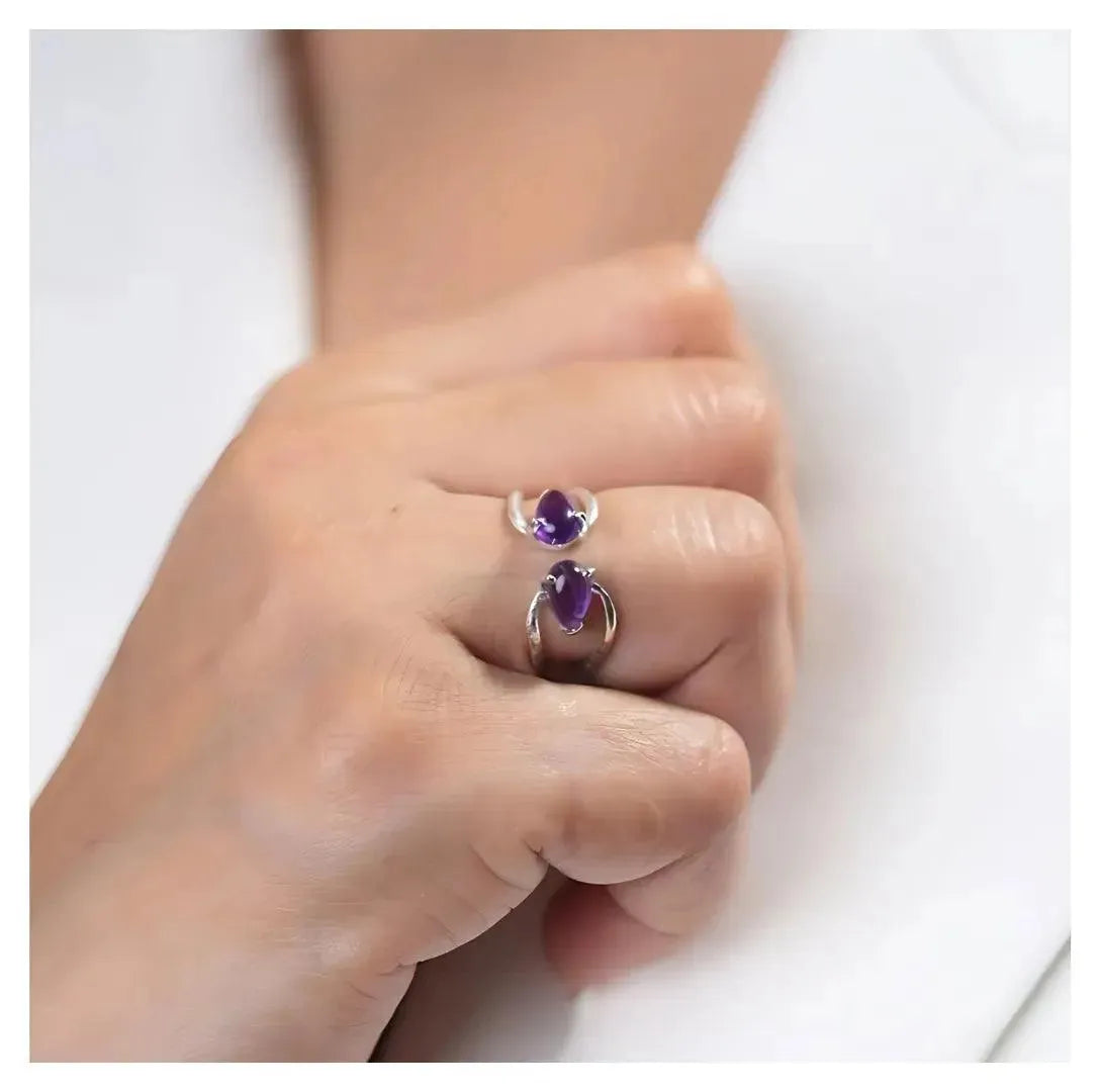 Exquisite Silver Amethyst Tiara Ring - LA TATVA