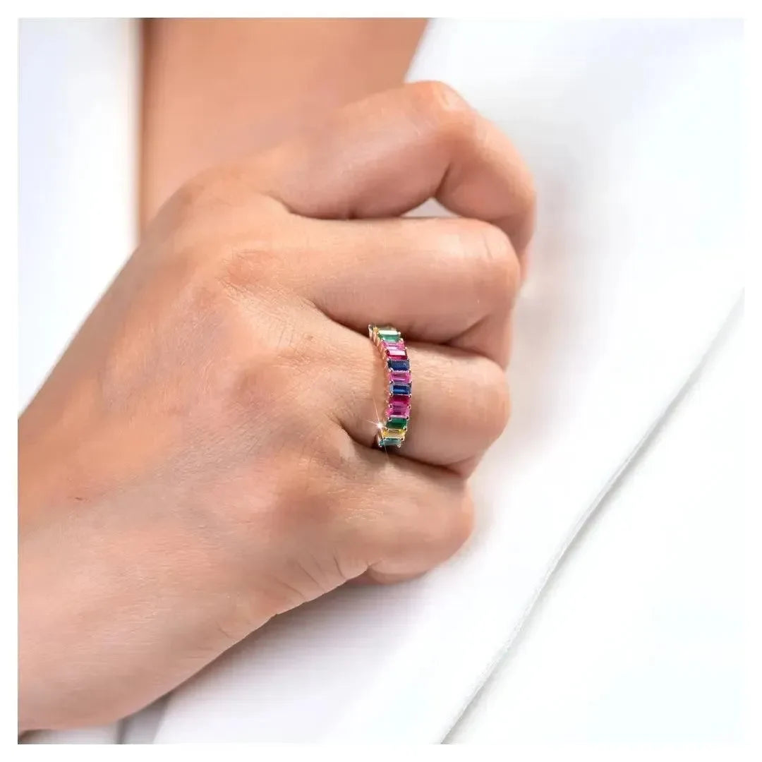 Gold Prism Bliss Ring : Multicolour Band - LA TATVA