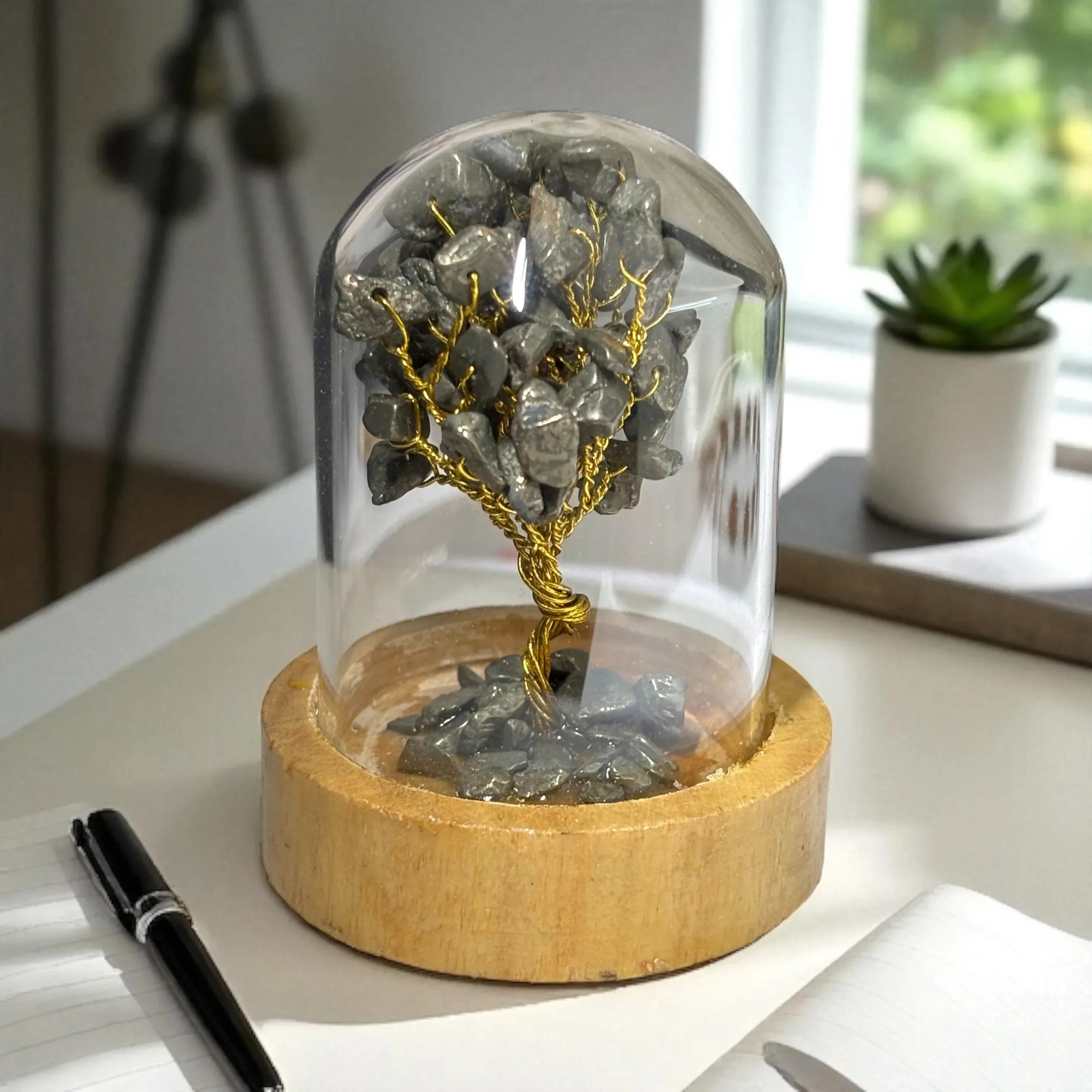 Pyrite Crystal Tree with Glass Dome – Manifest Prosperity & Protection - LA TATVA