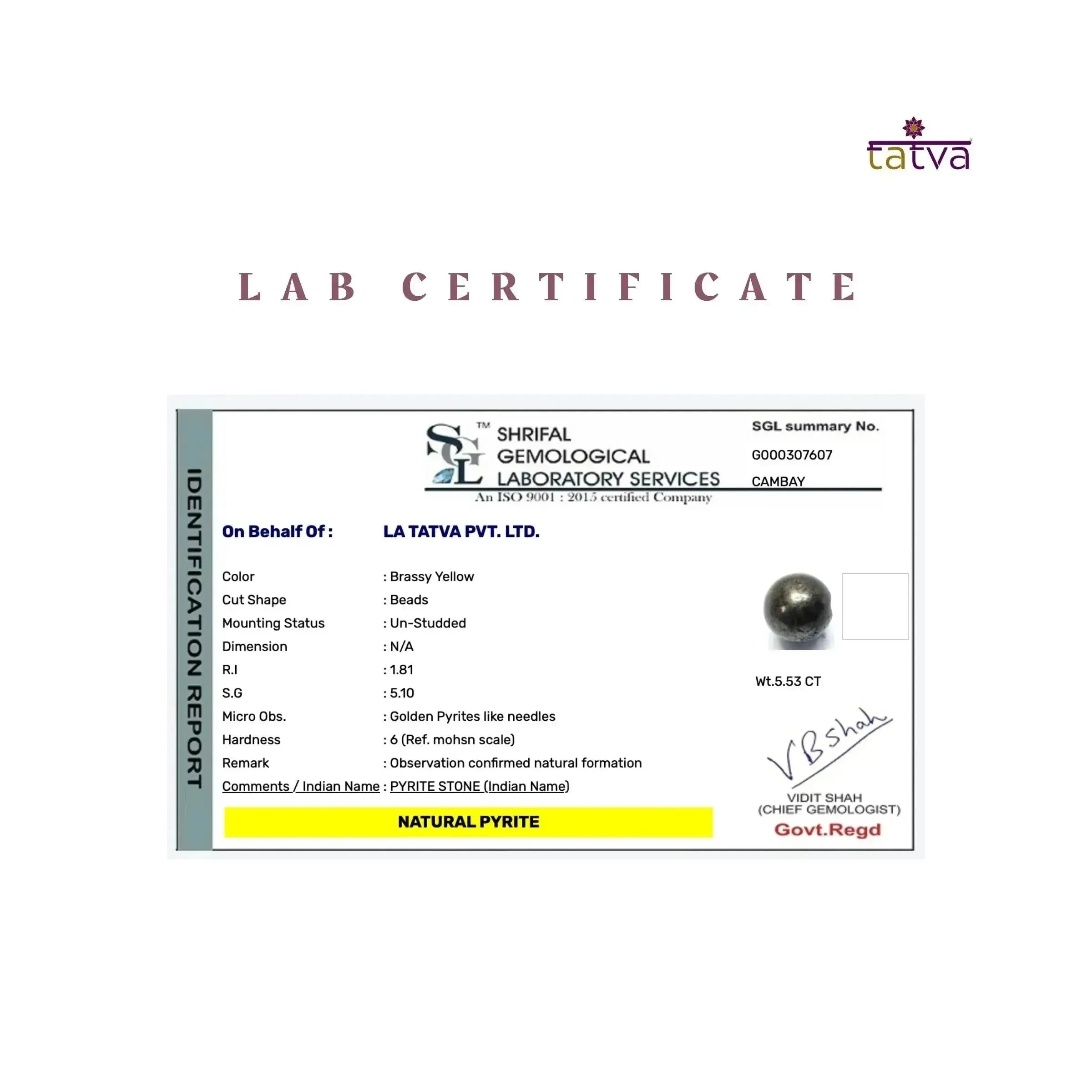 Raw Pyrite Bracelet - Classic Round - LA TATVA