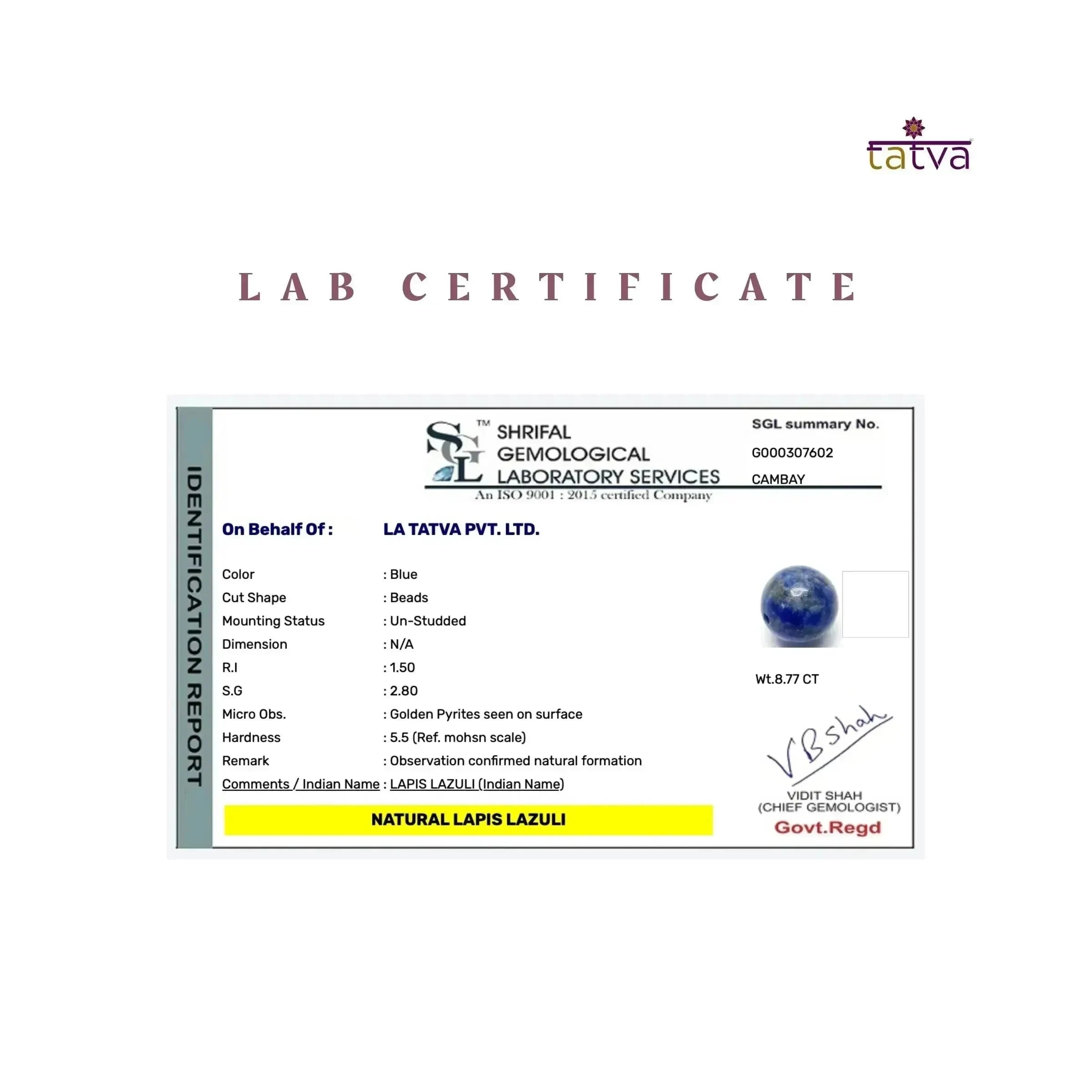 Real Lapis Lazuli Bracelet for Wisdom & Confidence Classic Round - LA TATVA