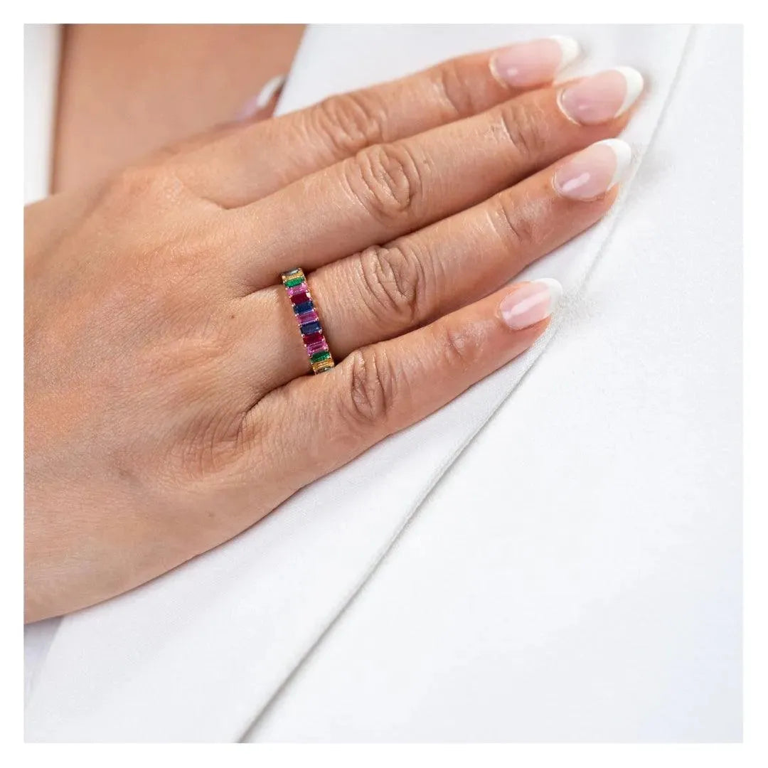 Rose Gold Prism Bliss Ring : Multicolour Band - LA TATVA