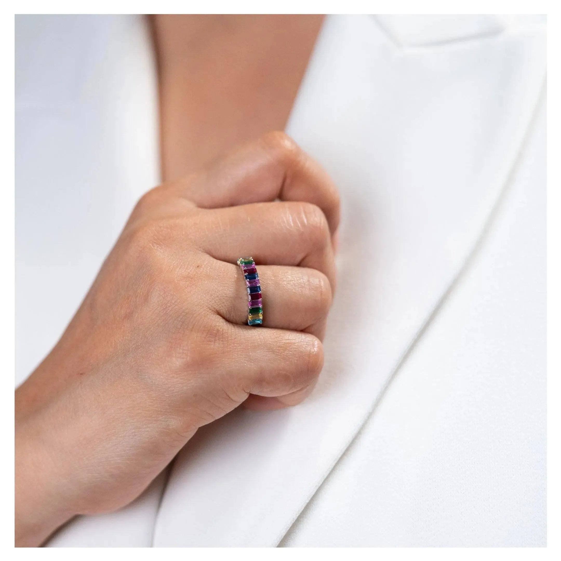 Silver Prism Bliss Ring : Multicolour Band - LA TATVA