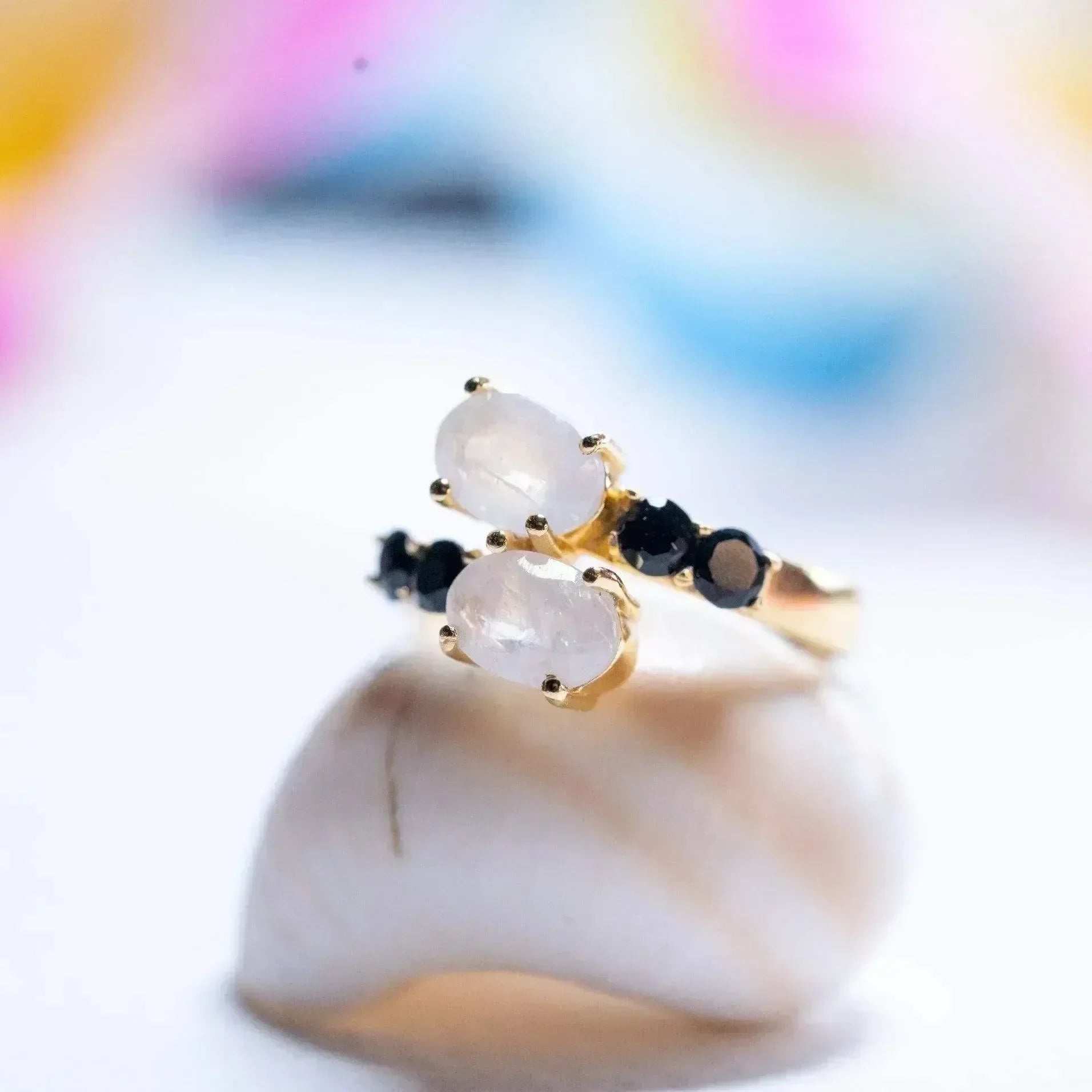 Handmade Moonstone and Black Onyx Ring - LA TATVA