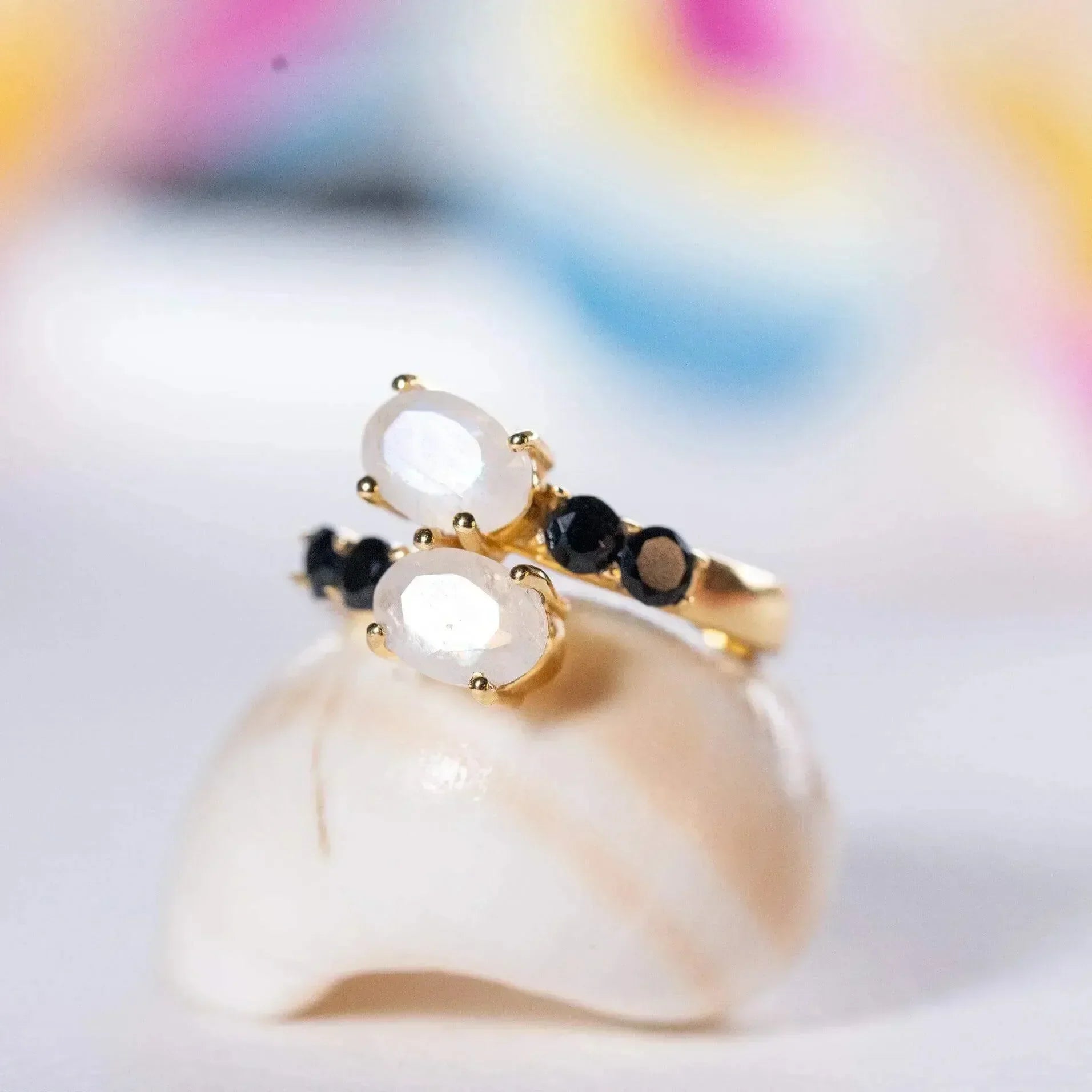 Handmade Moonstone and Black Onyx Ring - LA TATVA