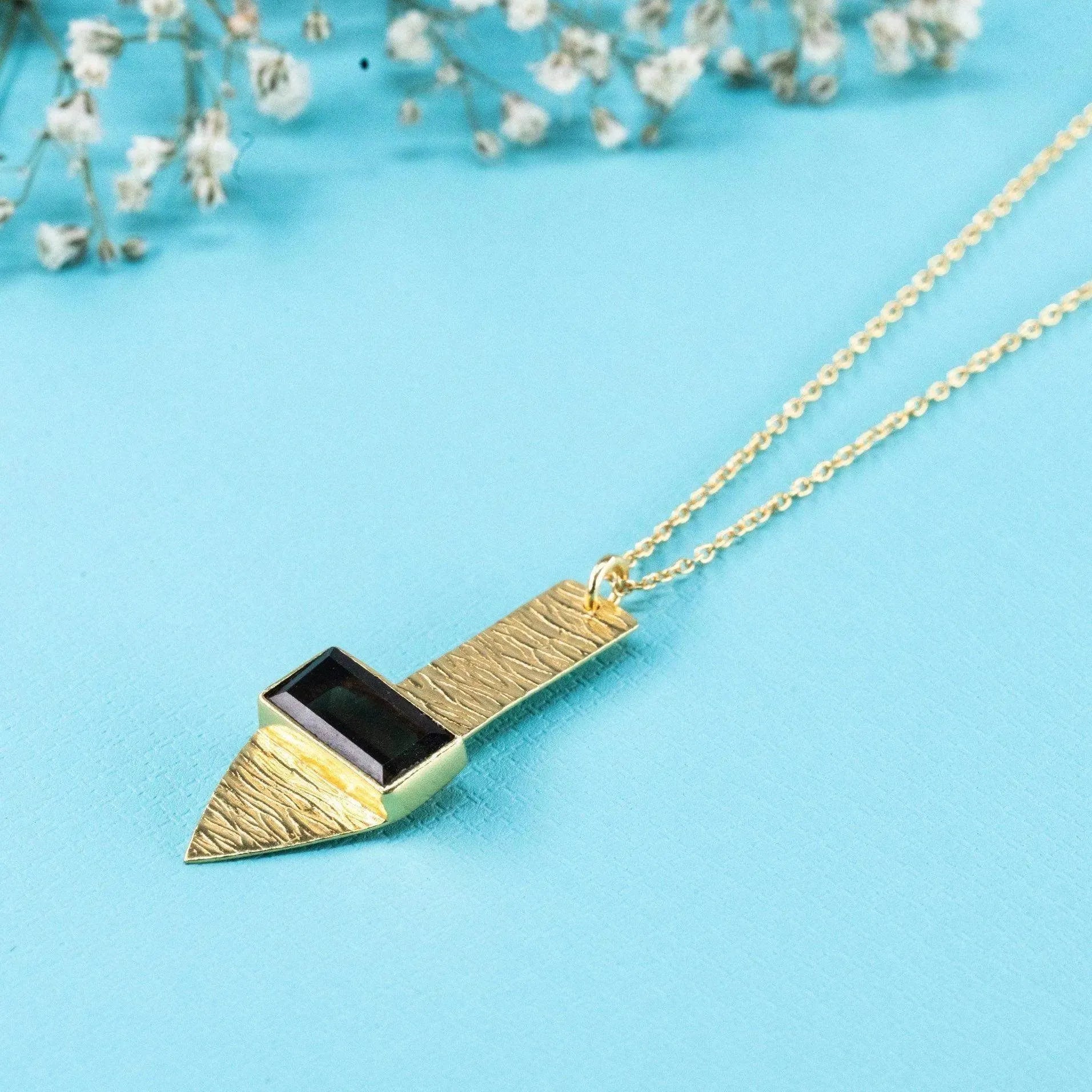 Smoky Quartz Arrow Pendant with Chain - LA TATVA