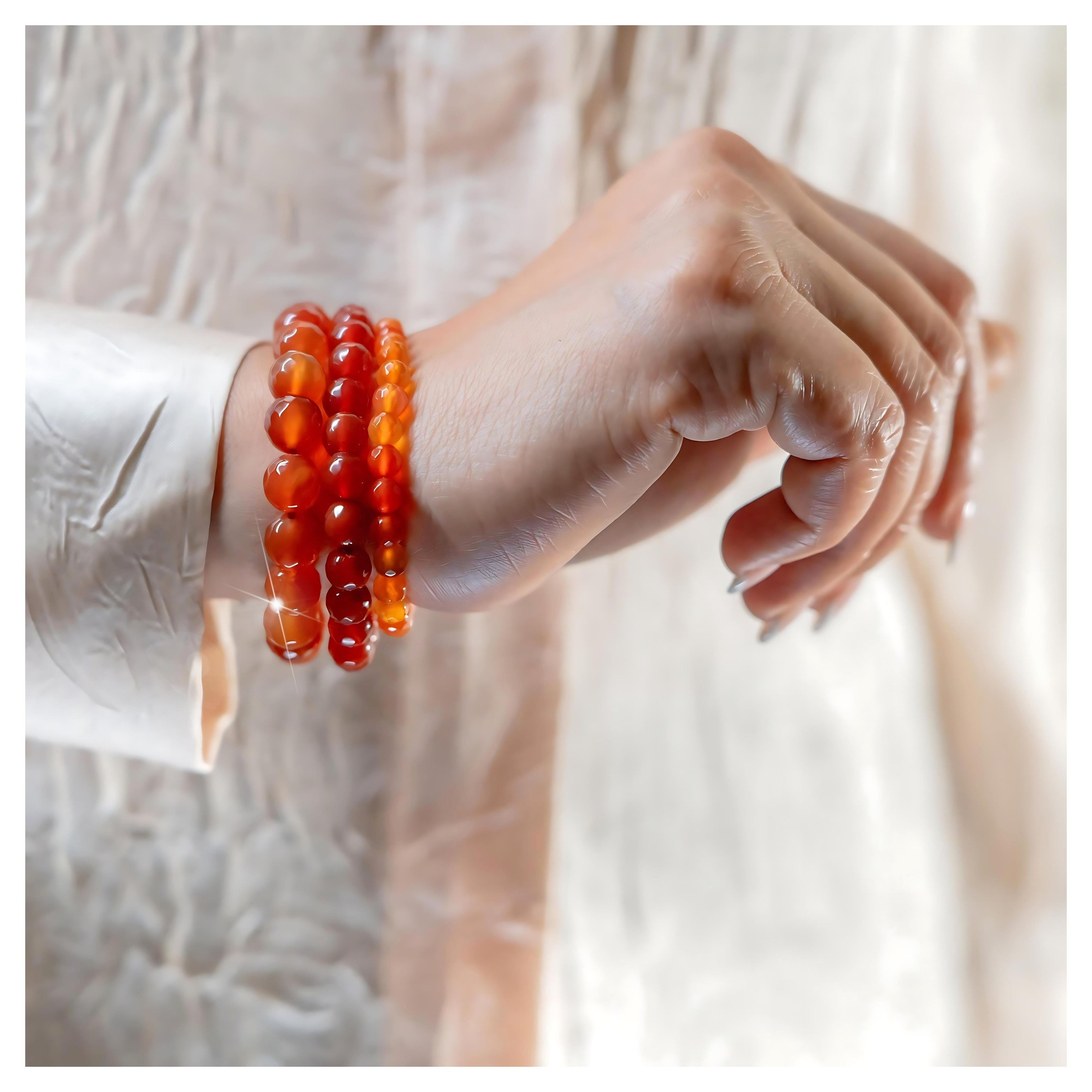 latatva carnelian gemstone beaded bracelet on wrist, elegant close up jewelry photo