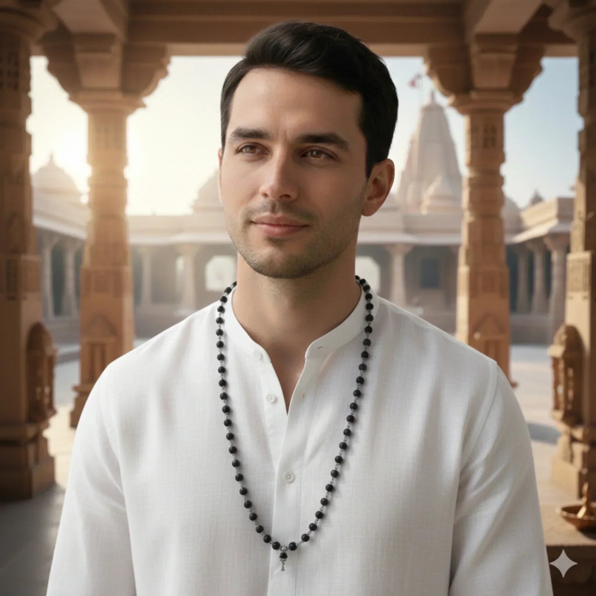 latatva silver cap karanguli necklace on model in traditional attire outdoors