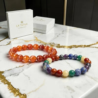 7 Chakra & Carnelian Elegant Diamond 8mm Bracelet Combo