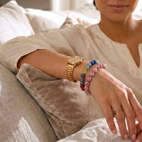 Seven Chakra × Rhodonite Bracelet Combo – Balance, Healing & Compassion | 8mm Elegant Diamond