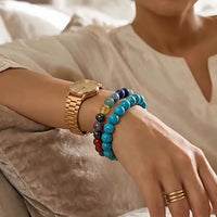 Seven Chakra × African Turquoise Bracelet Combo – Balance, Protection & Healing | 8mm Round