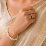 Pearl Wisdom – Pearl Bracelet + Amethyst Silver Tiara Ring | Mother's Day Special