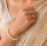 Pearl Wisdom – Pearl Bracelet + Amethyst Silver Tiara Ring | Mother's Day Special
