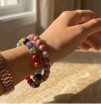 Seven Chakra × Rhodonite Bracelet Combo – Balance, Healing & Compassion | 8mm Round