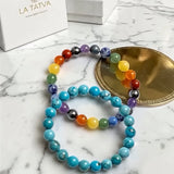 Seven Chakra × African Turquoise Bracelet Combo 8mm Round