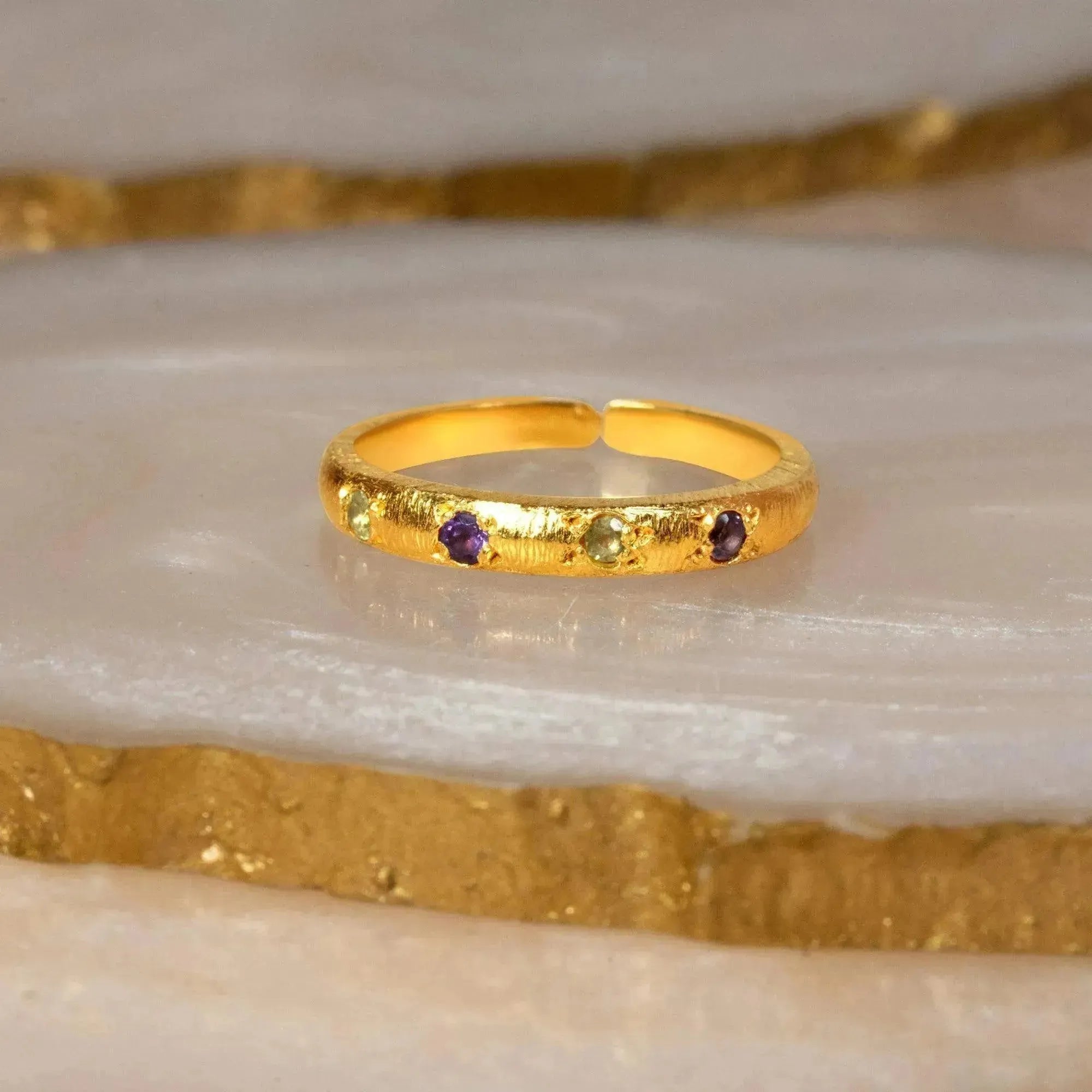 Amethyst and Peridot Infused Adjustable Silver Band - LA TATVA