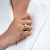 Exquisite Golden Moonstone Tiara Ring - LA TATVA