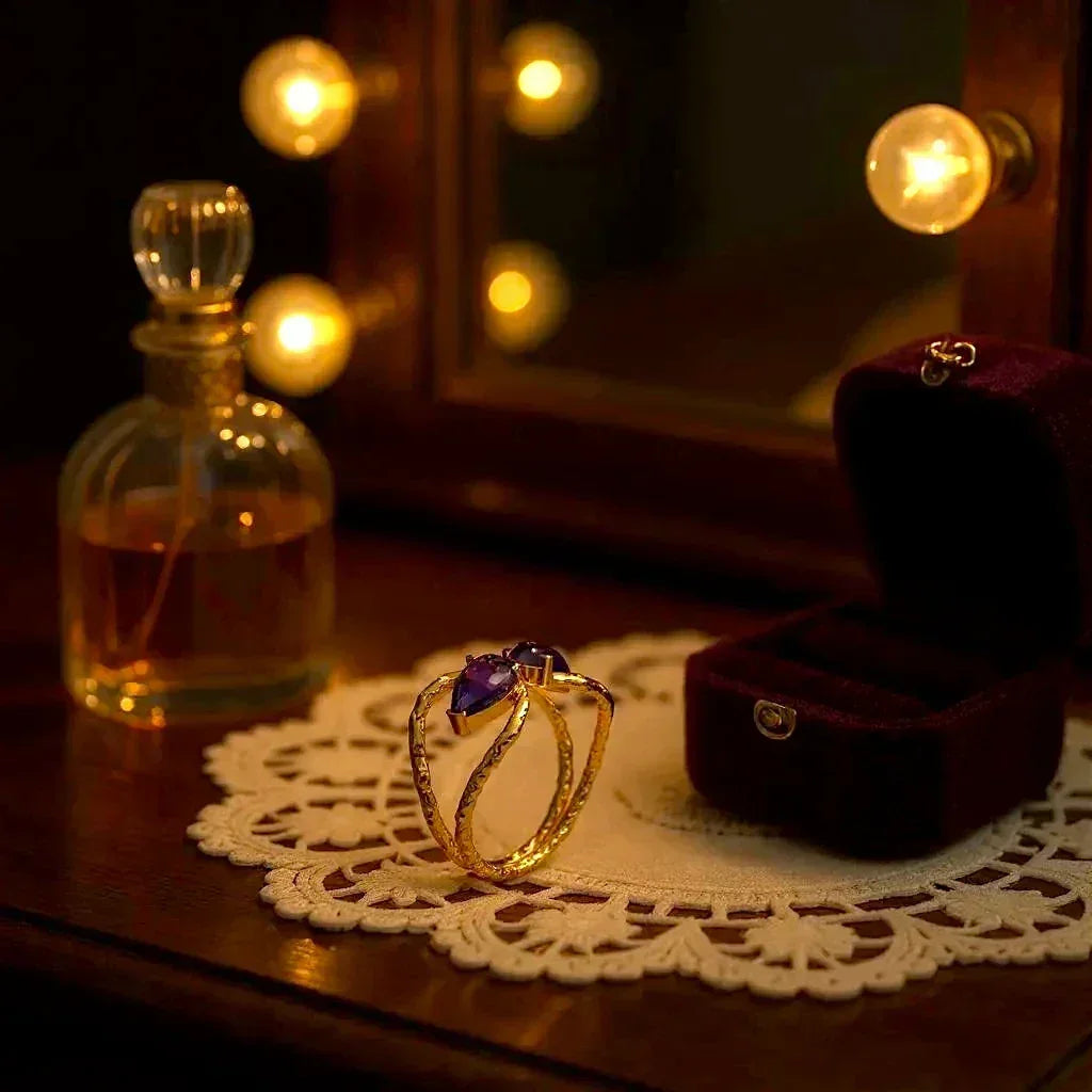 Handmade Amethyst Gold Tiara Ring - LA TATVA