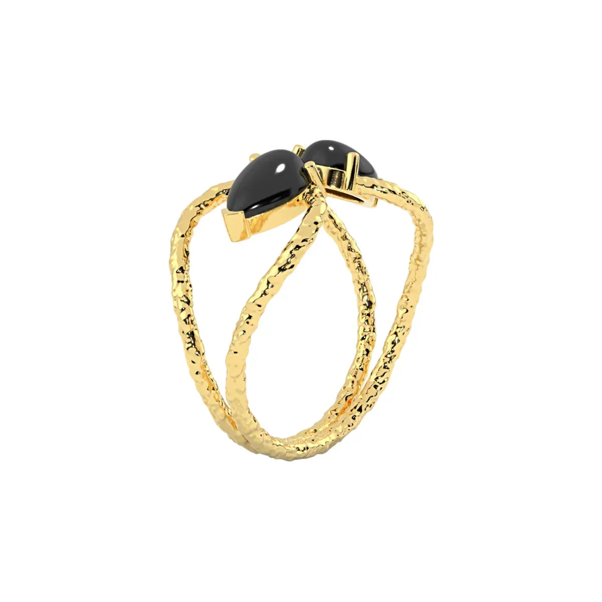 Handmade Black Onyx Gold Tiara Ring - LA TATVA