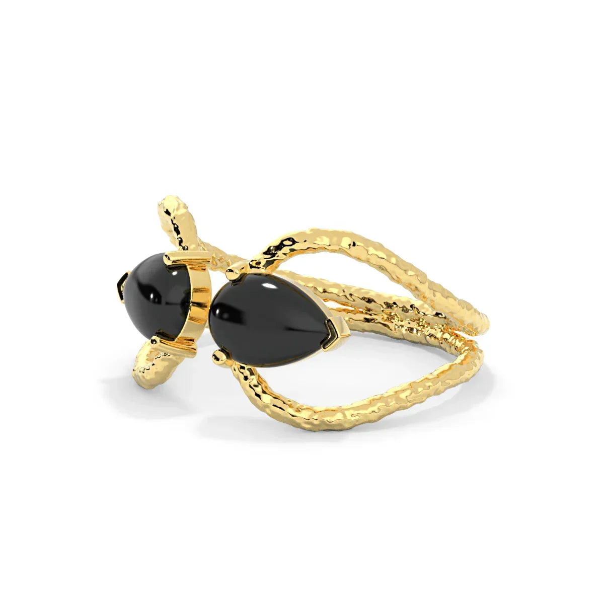 Handmade Black Onyx Gold Tiara Ring - LA TATVA