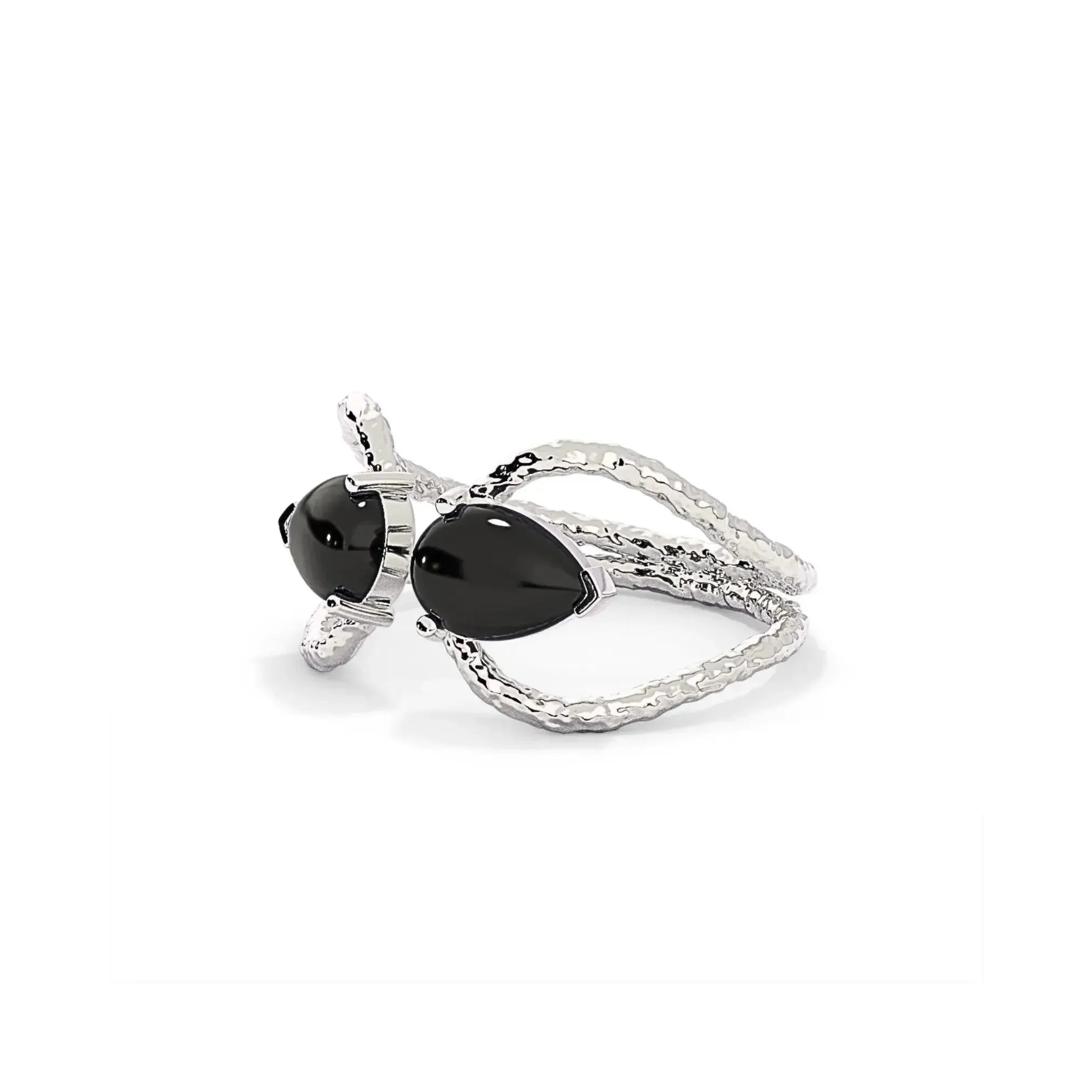 Handmade Black Onyx Silver Tiara Ring - LA TATVA