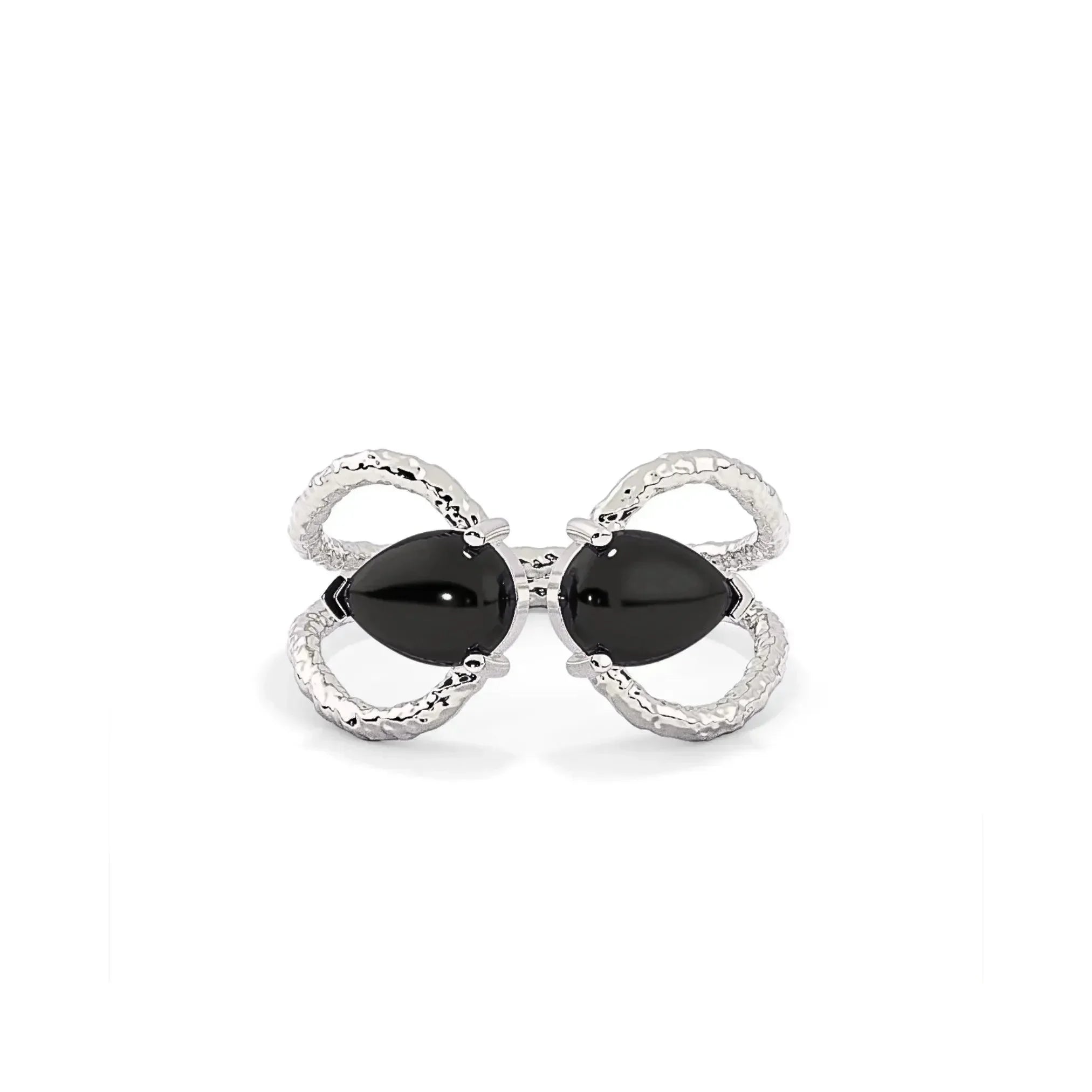 Handmade Black Onyx Silver Tiara Ring - LA TATVA