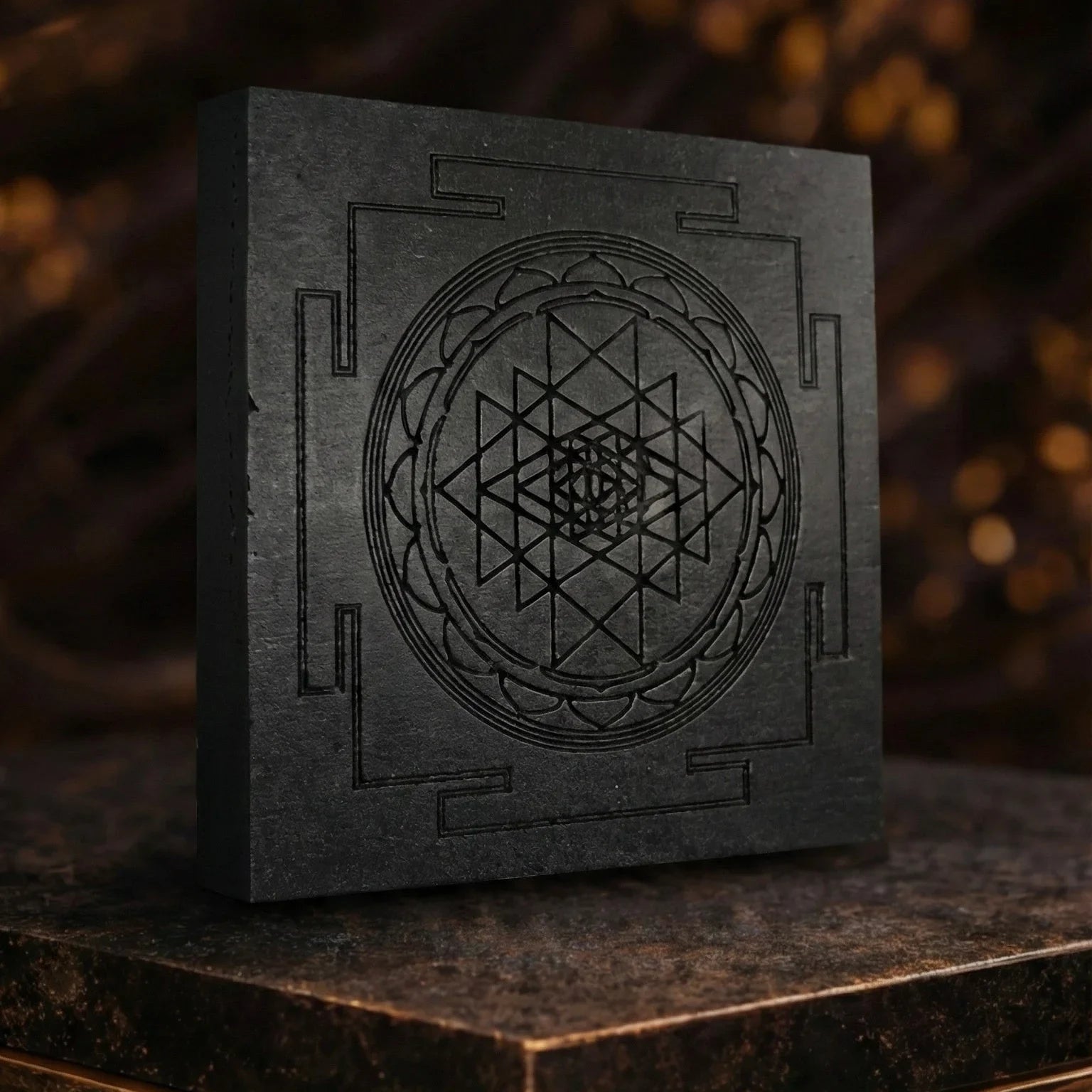 Karungali Black embossed book with geometric design on a dark background
