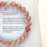 LA TATVA pink rhodonite gemstone stretch bracelet with elegant diamond-cut beads for healing and compassion.