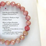 LA TATVA pink rhodonite gemstone stretch bracelet with diamond-cut beads for heart chakra healing and compassion.