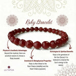 LA TATVA handcrafted ruby gemstone bracelet with faceted red beads, designed for spiritual and aesthetic elegance.