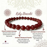 LA TATVA handcrafted ruby gemstone bracelet with faceted red beads, designed for spiritual and aesthetic elegance.