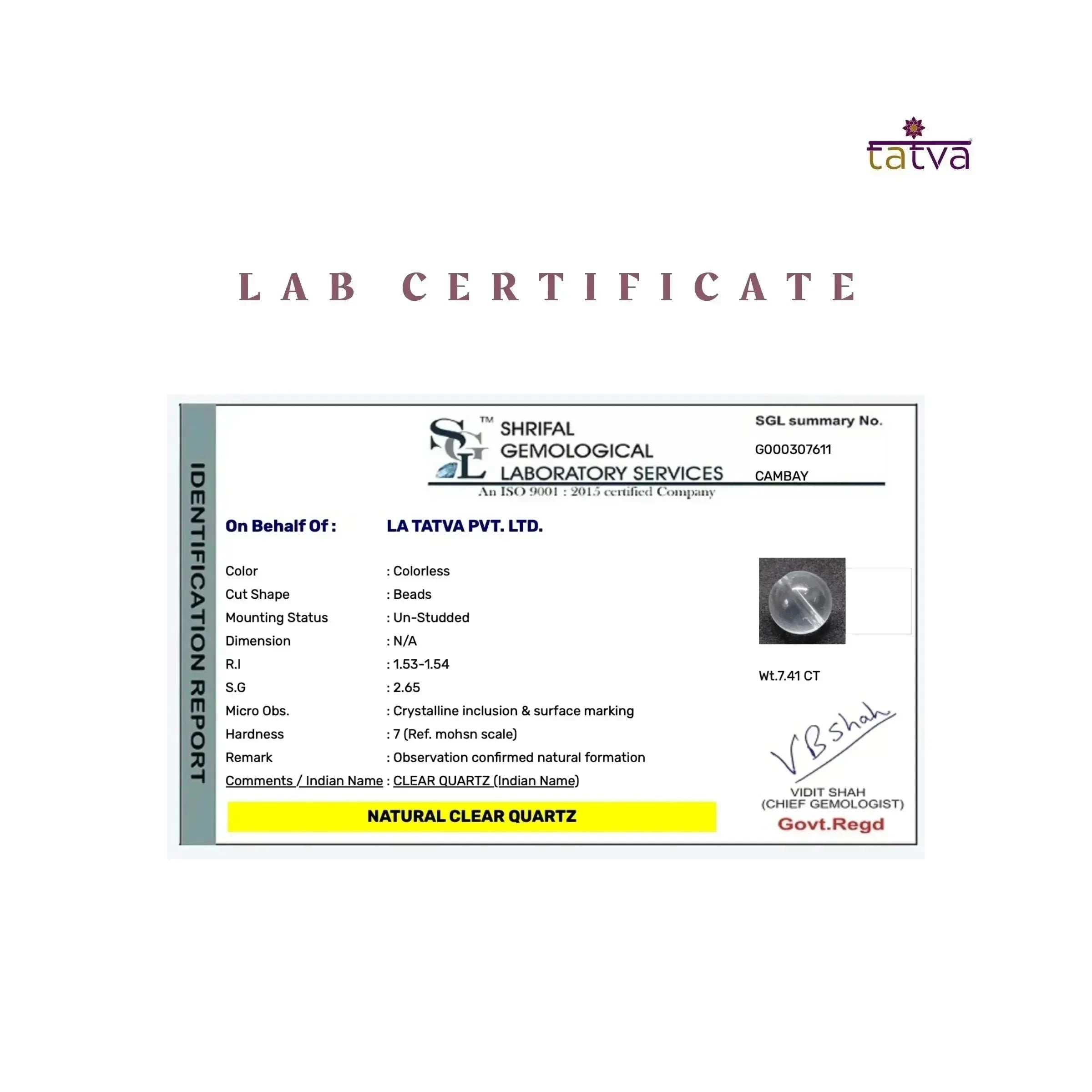 The Universal Crystal - Clear Quartz Classic Round - LA TATVA
