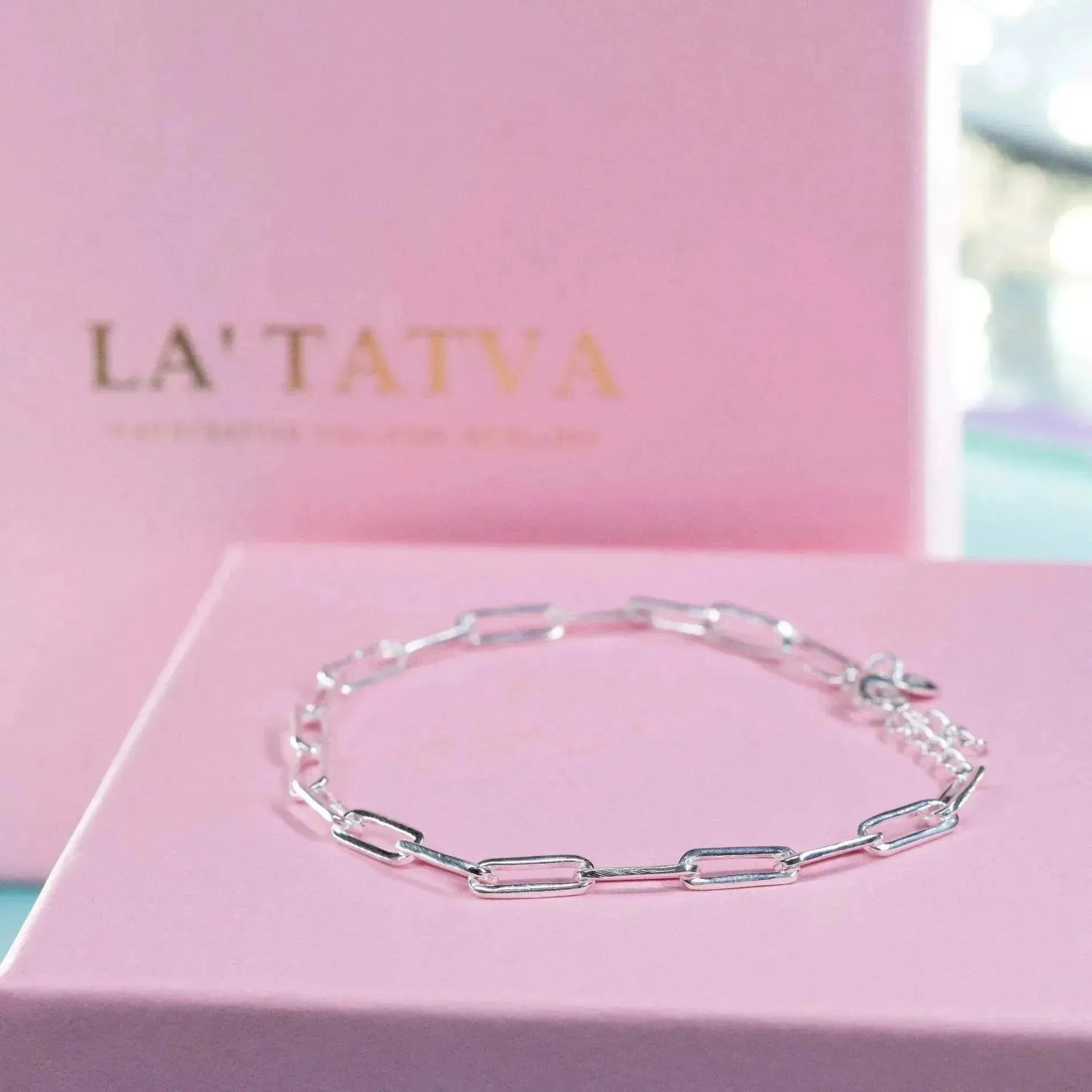 925 Silver Paper Clip Bracelet - LA TATVA