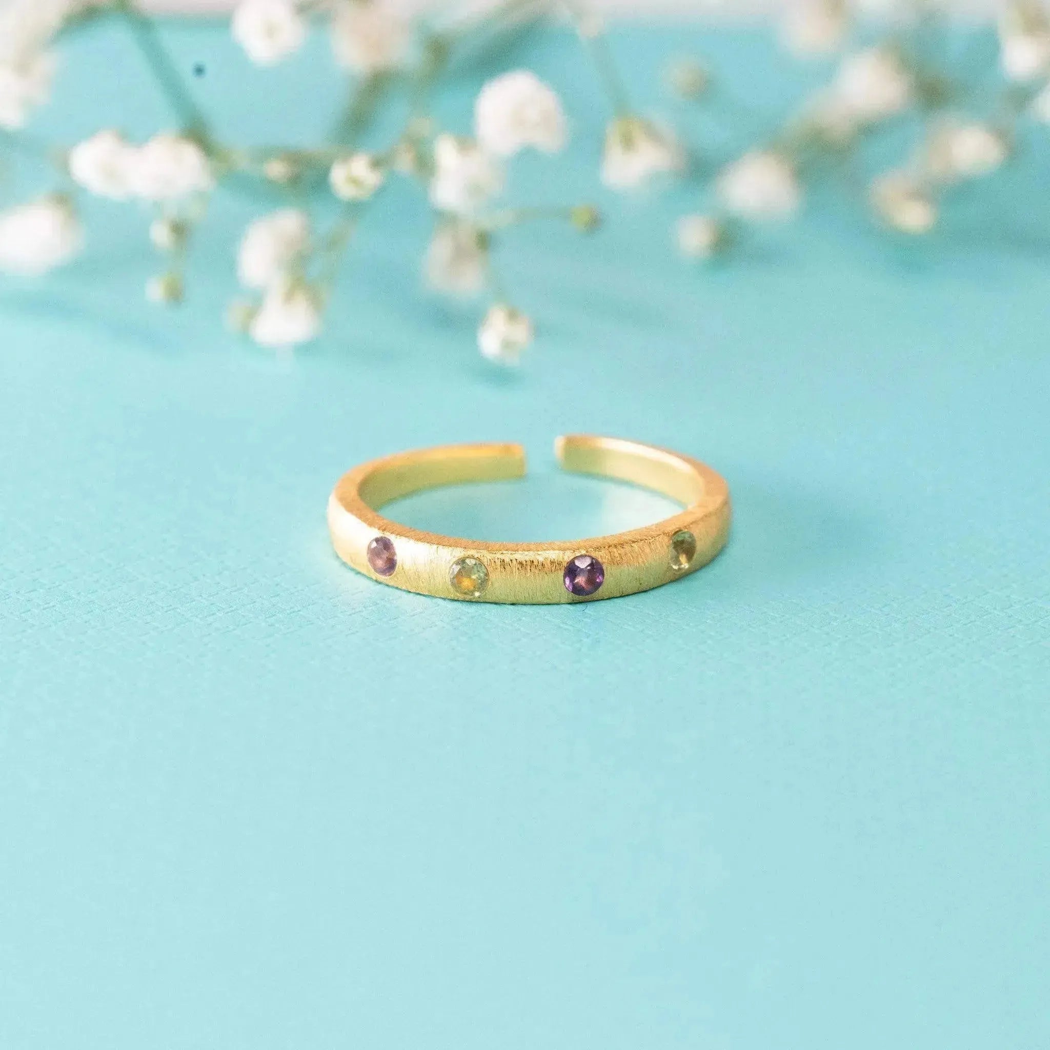 Amethyst and Peridot Infused Adjustable Silver Band - LA TATVA