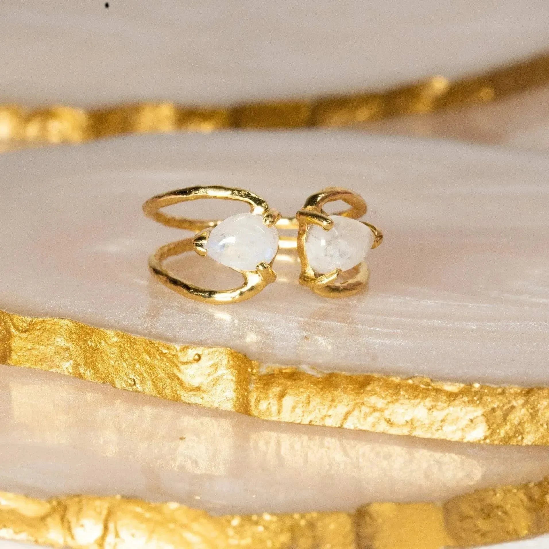 Exquisite Golden Moonstone Tiara Ring - LA TATVA