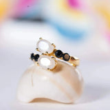 Handmade Moonstone and Black Onyx Ring - LA TATVA
